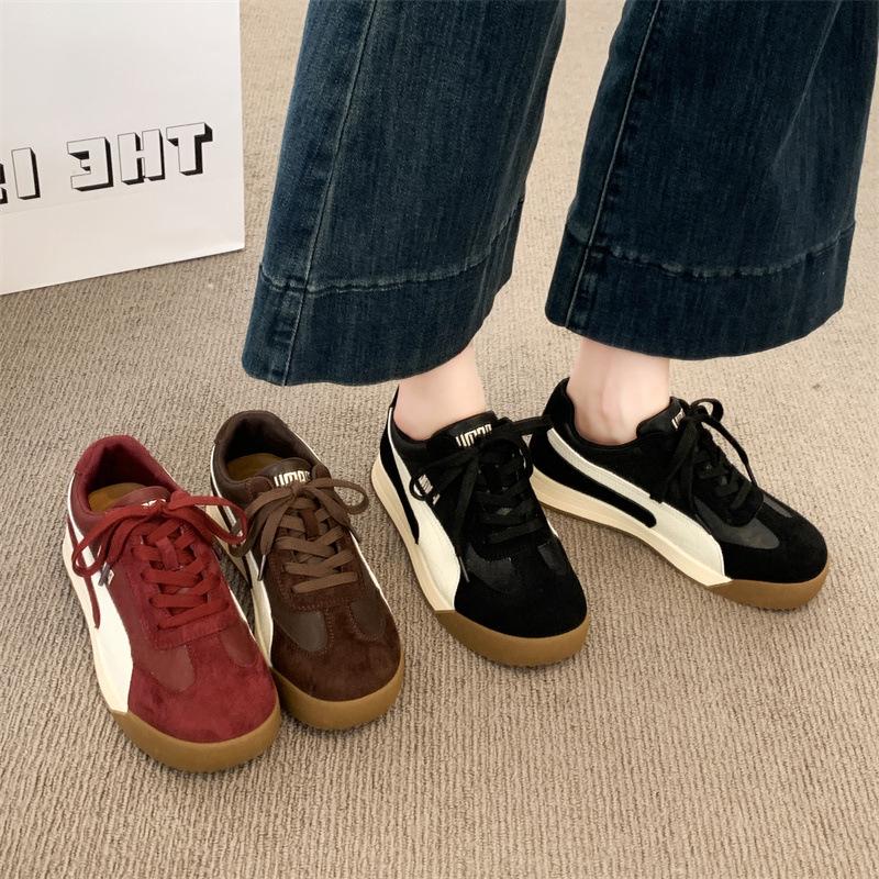 Soft Leather Version~ 2025 Autumn Versatile Leather Casual Sports Shoes Women's Soft-soled Lace-up Forrest Gump Shoes Retro Flat-soled German Traini