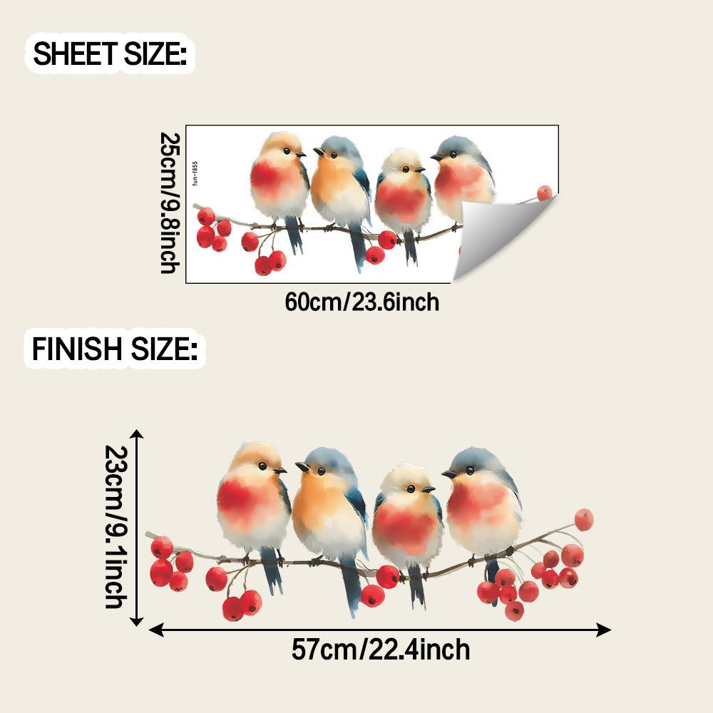 Ручная роспись акварелью птицы и красные ягоды на ветке Настенная наклейка Буколический Самоклеящийся Съемный Декор для Дома Гостиной
