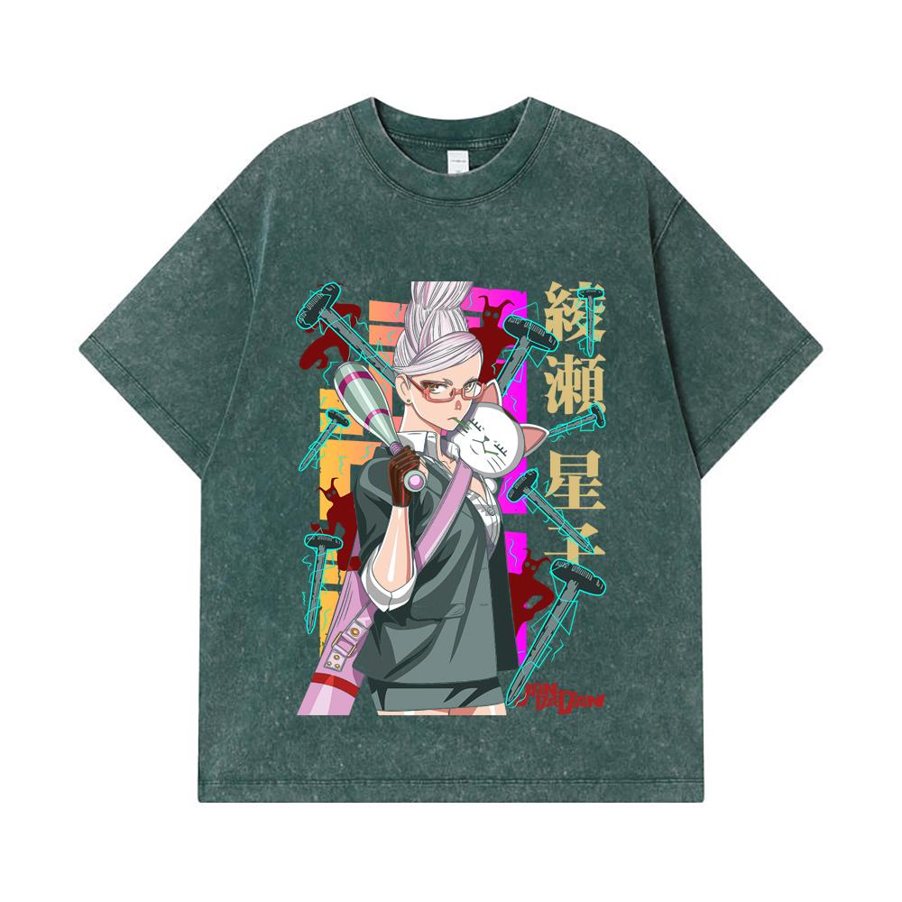 275 GSM Washed T-shirts 100% Cotton Dandadan V33 Seiko Print Unisex Heavy Cotton T Shirt