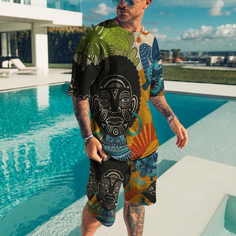 Летние комплекты футболок для мужчин, трендовый спортивный костюм с 3D принтом, комплект из 2 предметов, спортивная одежда, повседневная мужская одежда больших размеров, наряды