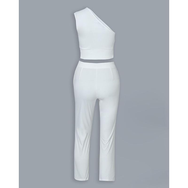 Женский однотонный сексуальный брючный костюм на одно плечо со шнуровкой и девятью точками