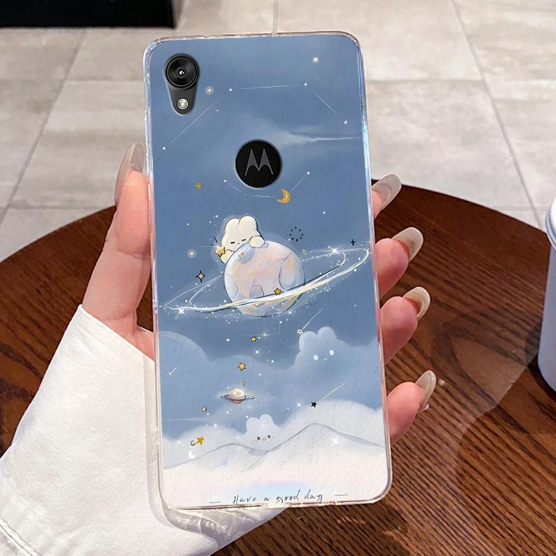 Jelly Casing For Motorola Moto E6 Fundas MOTOE6 Capa Clear Silicone Soft TPU Back Cover Cute Cat Rabbit Heart Protective Case