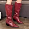 Зимние женские высокие сапоги с острым носком на среднем каблуке массивные туфли Зимние модные дизайнерские туфли Mew Brand 2025 на молнии готические туфли Botas Mujer