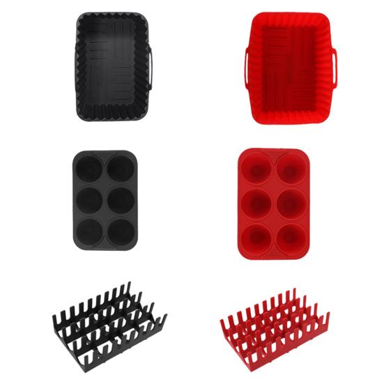 Silicone Air Fryer Liners Set Non-stick Baking Tray Hot Dog Bacon Rack Reusable Baking Pans Air Fryer Cooking Utensils