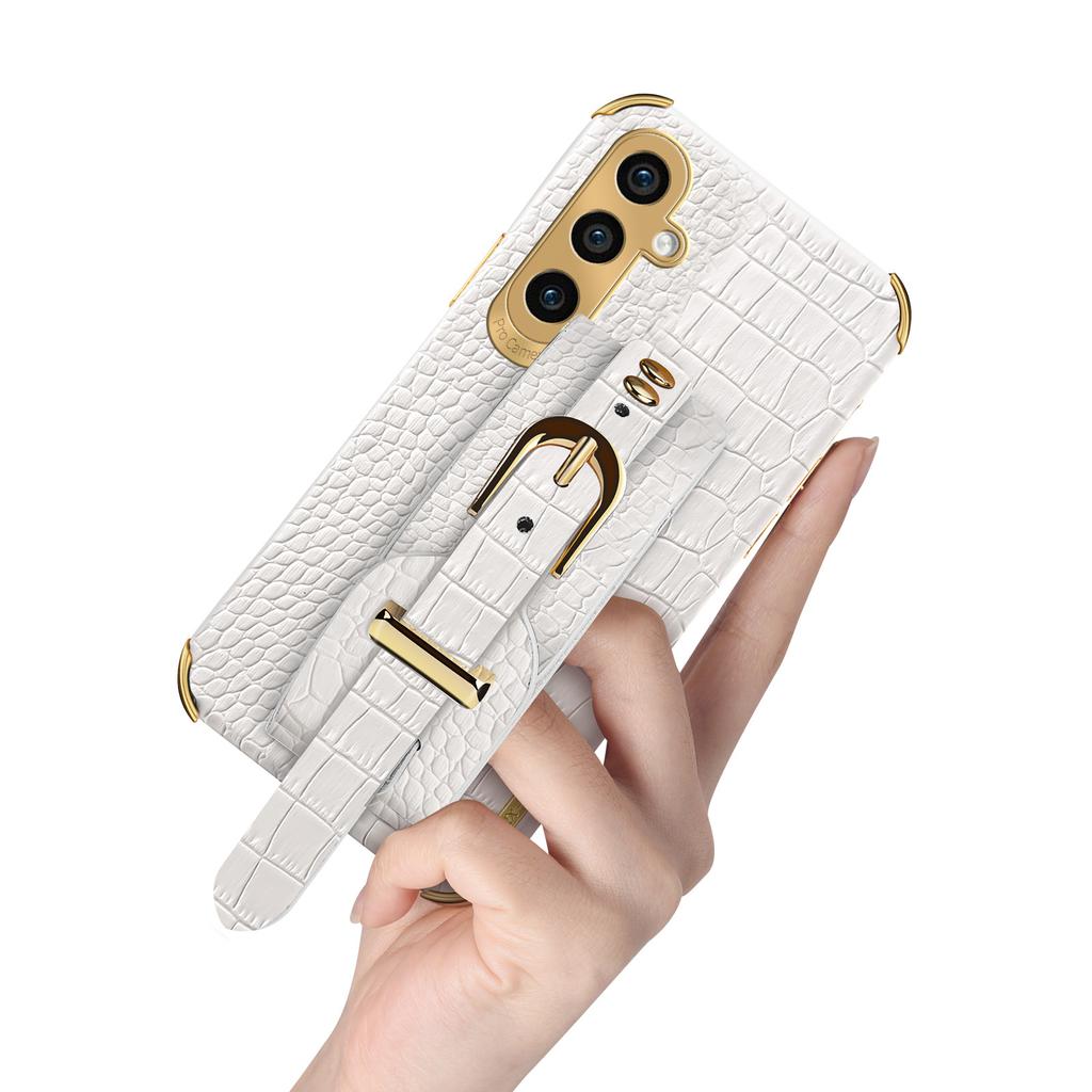 For Samsung Galaxy A15 4G/A15 5G Cell Phone Case Crocodile Texture Wristband Kickstand Back Cover