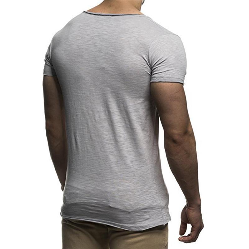 V-Neck Short Sleeve T-shirt Top Slim Muscle Casual T-shirt Men