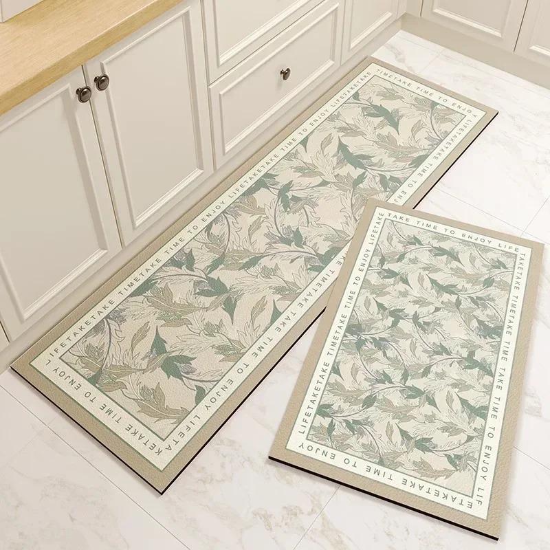 Моющийся Нескользящий Кухонный Коврик Кожа ПВХ Водонепроницаемый Противоскользящий Напольный Коврик Длинные Коврики Маслостойкие Коврики для Ног Розовый Цветок Домашний Ковер