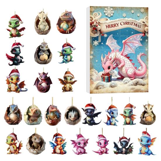 Christmas Countdown Calendar Advent Box 24-Day Mini Cute Flying Dragon Ornament Multifunctional Holiday Decoration for Kids Family Home Car