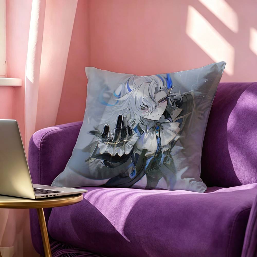 GGenshin Neuvillette cartoon Pillow Case Square DoubleSided Sofa Cushion Cover Bedroom Bedside Pillow