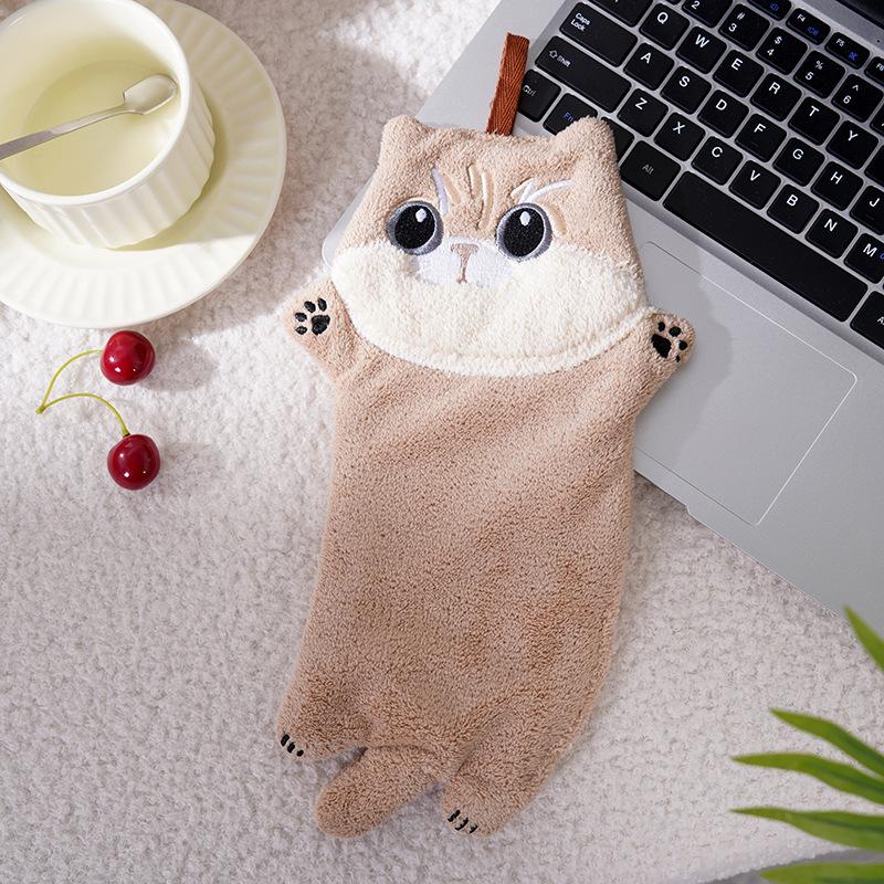 Soft Cartoon Cat Hand Towel Black Cat Hanging Towels Quick Drying Kitchen Bathroom Wipe Towel Absorption Cleaning Towels