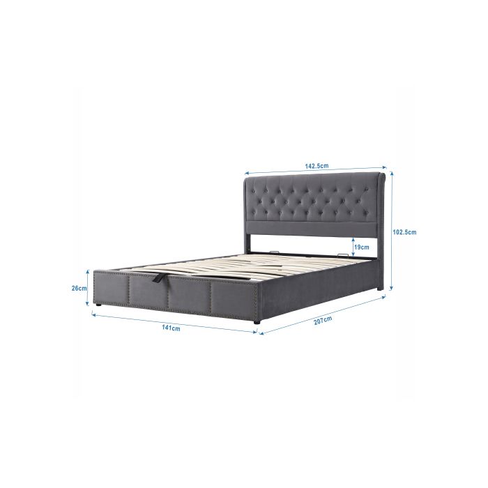 Lit - MUVOE - 140 x 200 cm - Rembourré en velours - Espace de rangement - 2 places