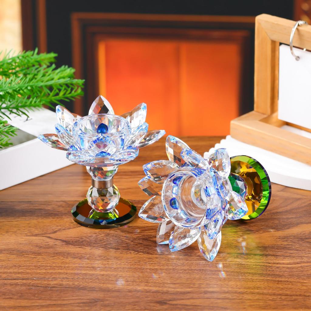 Подсвечник Хрустальный Лотос Цяньвэй, Украшение для буддийского алтаря, Искусственный цветок лотоса, Вращающийся на 360°, Ветрозащитный подсвечник, Высокопрозрачный