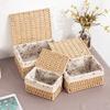 Storage Box Desktop Cosmetics Storage Basket Dormitory Grass Woven Storage Basket Sundries Basket with Lid