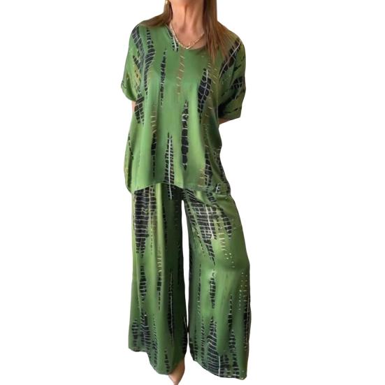 Женский комплект из двух предметов больших размеров, летний повседневный, с круглым вырезом и коротким рукавом