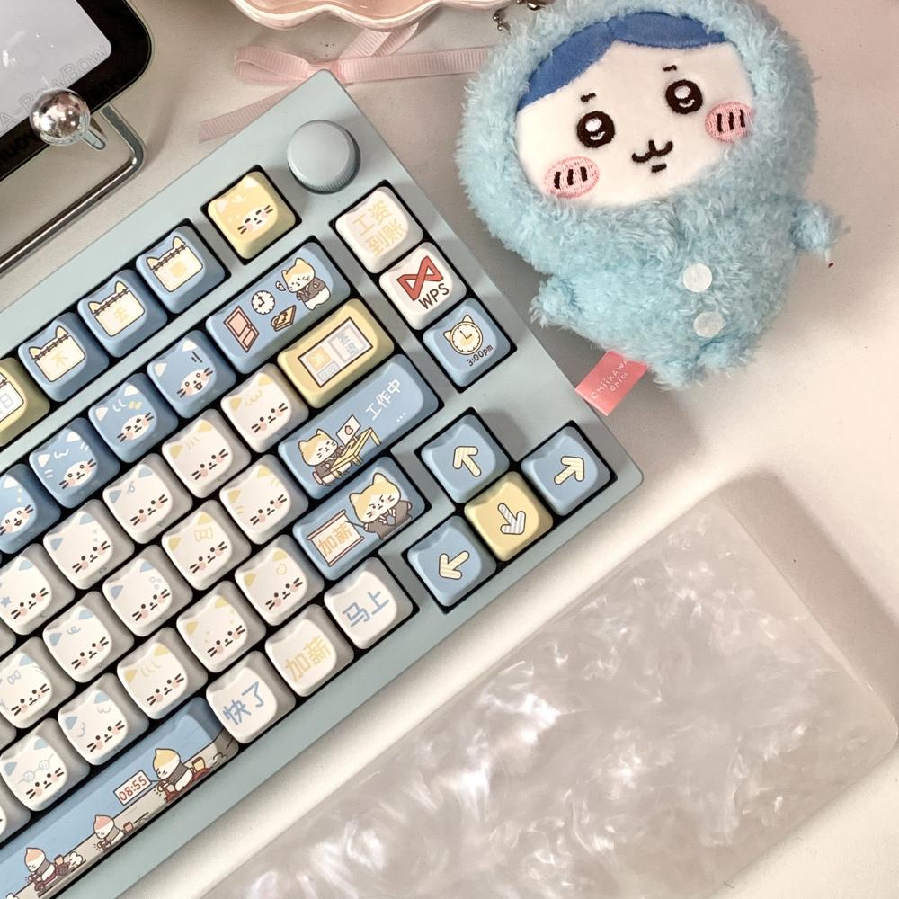 142 клавиши Mao Keycap Синий Мяу Работа Котёнок Для Механической Клавиатуры PBT Сублимация Mao Милый Мяу Кошка Набор Колпачков Клавиш