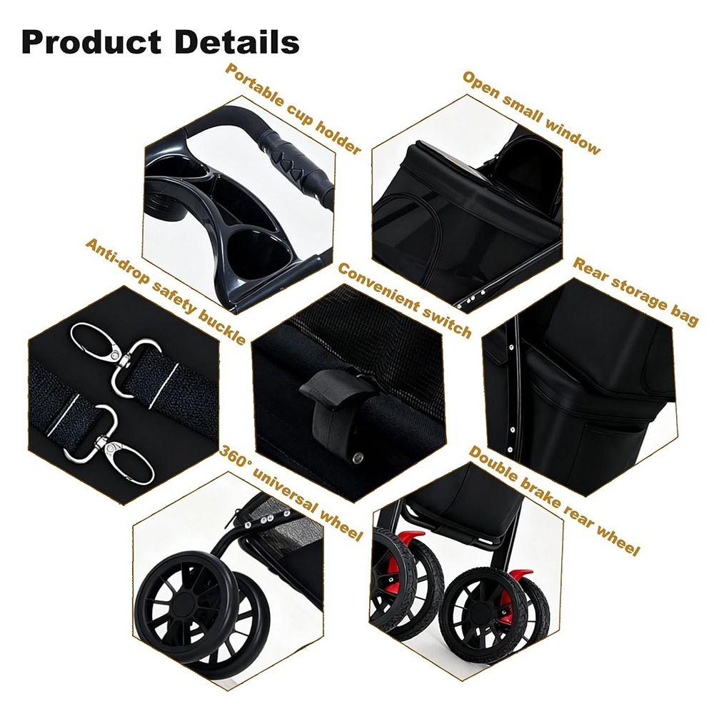 with 2 Carriages Double Pet Stroller Cup Holder Dog Stroller Multi-Pet Families