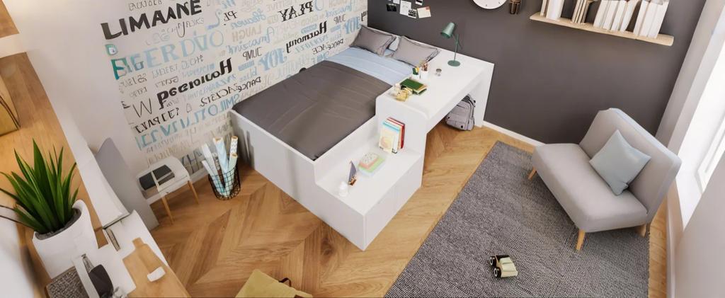 Children's Bed, Solid Wood Single Bed with Desk and Drawers, 90 x 200 cm, White, Storage Bed with Slatted Frame, for Boys & Girls (Without Mattress)