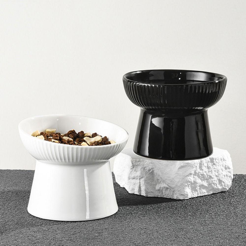 Ceramic Cat Bowl Slanted/Flat Mouth Dog Food Feeding Basin Pet High Foot Bowl Neck Protection