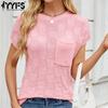 Women's Fashion Casual Summer Spring Solid Color Print Short Sleeve O-Neck Blouses & Shirts