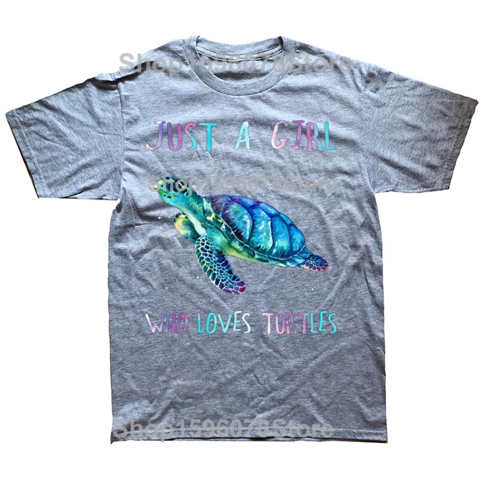 Funny Turtle Watercolor Sea Ocean Just A Girl Who Loves Turtles T-shirts Men Casual Tshirt 100% Cotton Loose Oversized T Shirt