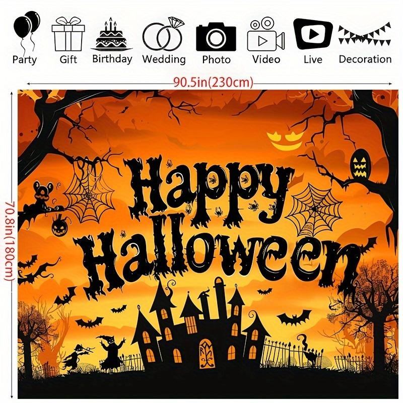 1 Halloween Happy Party Background Cloth - Horror Pumpkin Bat and Misty Forest Scene Party Banner