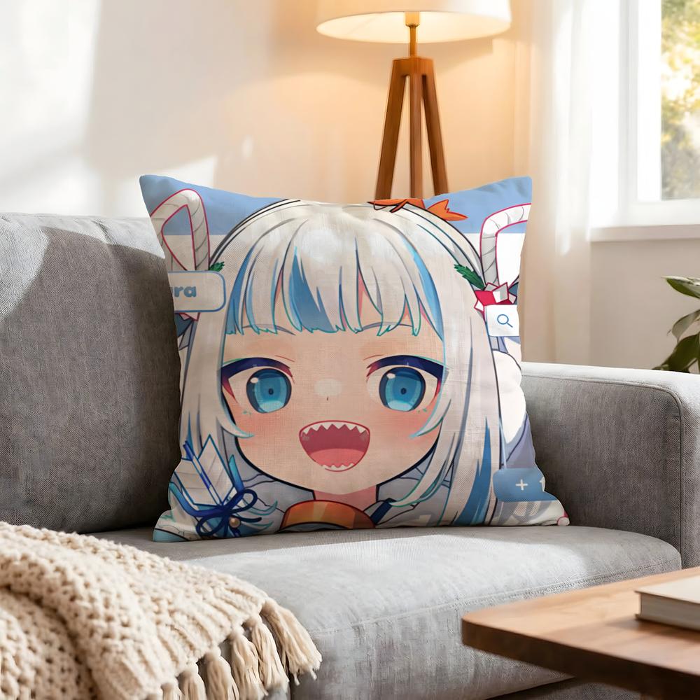 Character Gawr Gura Cushion Cover 1Pcs Decorative Covers Soft Cushion Case For Sofa Couch Decor 40X40 45X45 Pillowcases