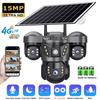 Solar Camera 4G Outdoor Triple Lens Three Screen 15MP IP Camera with Solar Panel Built-in Battery PIR Motion Detection CCTV Cam