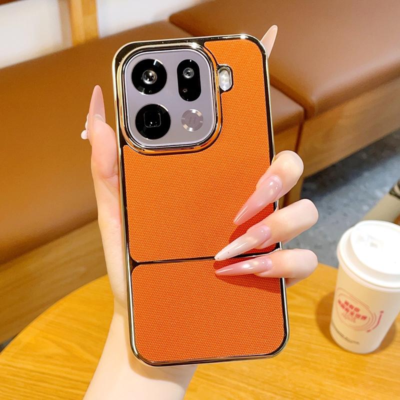 For OPPO Find X9 Pro Plating Phone Case PC Leather Hard Shell Protective Fashion Shockproof Back Cover