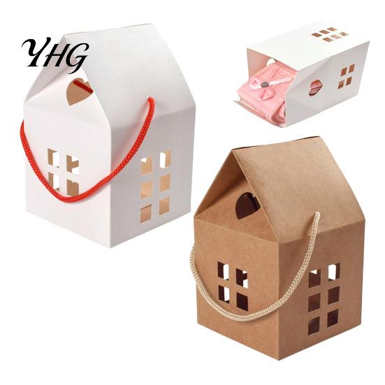 Decorative Gift Boxes for Weddings 10PCS House Shape Cardboard Candy Boxes, Hollow Window Design Containers Aromatherapy Packaging with Portable Rope,