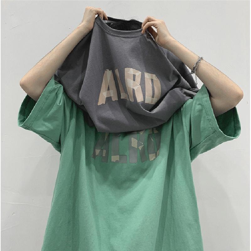 Мужские футболки с коротким рукавом с буквенным графическим принтом и половиной рукава Футболка-пуловер Повседневная футболка Мужская корейская повседневная футболка с круглым вырезом в стиле ретро