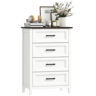 Narrow Tall Chest of Drawers with Wood Effect Top, 60x35x87 Cm, White