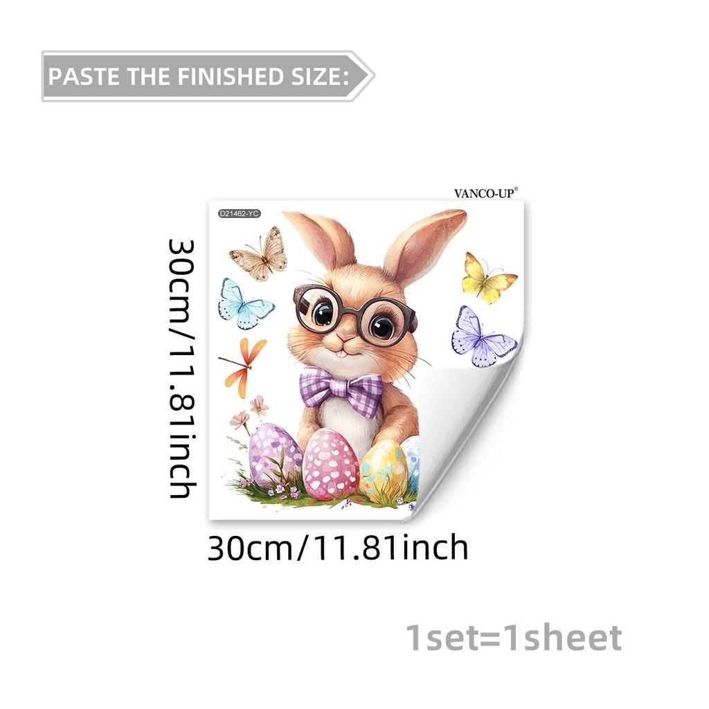 Пасхальные наклейки на окна, Креативные милые цветочные кролики и яйца, Статичные наклейки на стекло для спальни, гостиной, Праздничное украшение