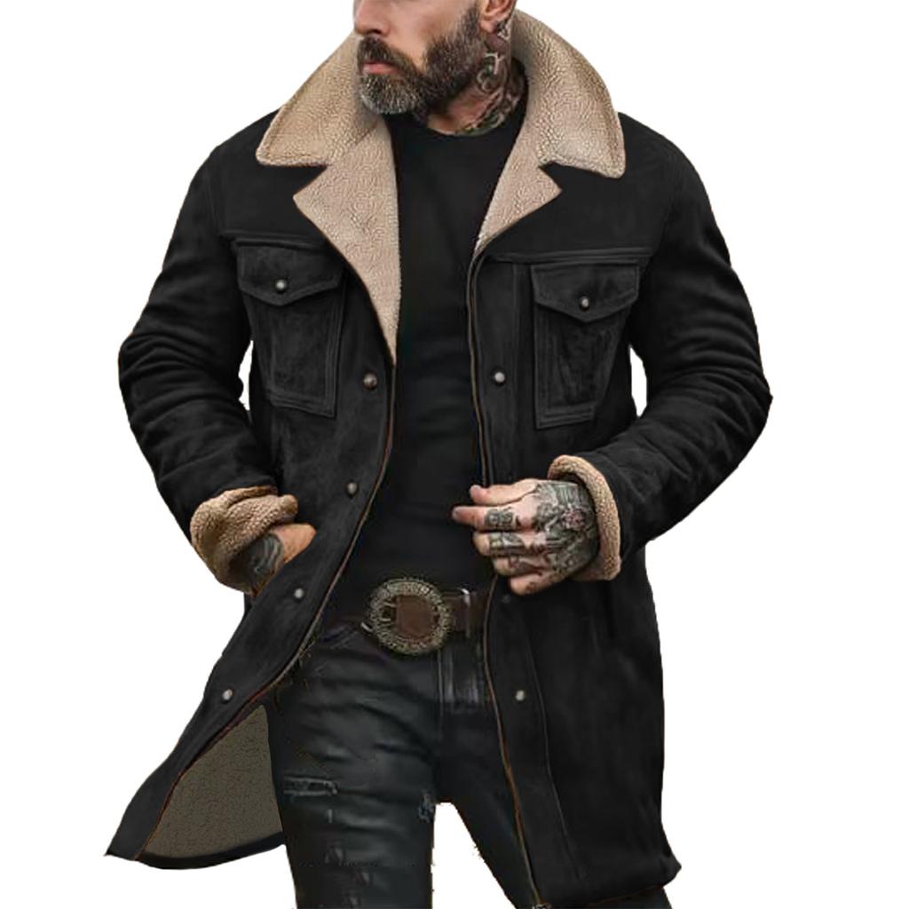 Men's Suede Color-matching Winter Jacket Multi-pocket Zipper Coat
