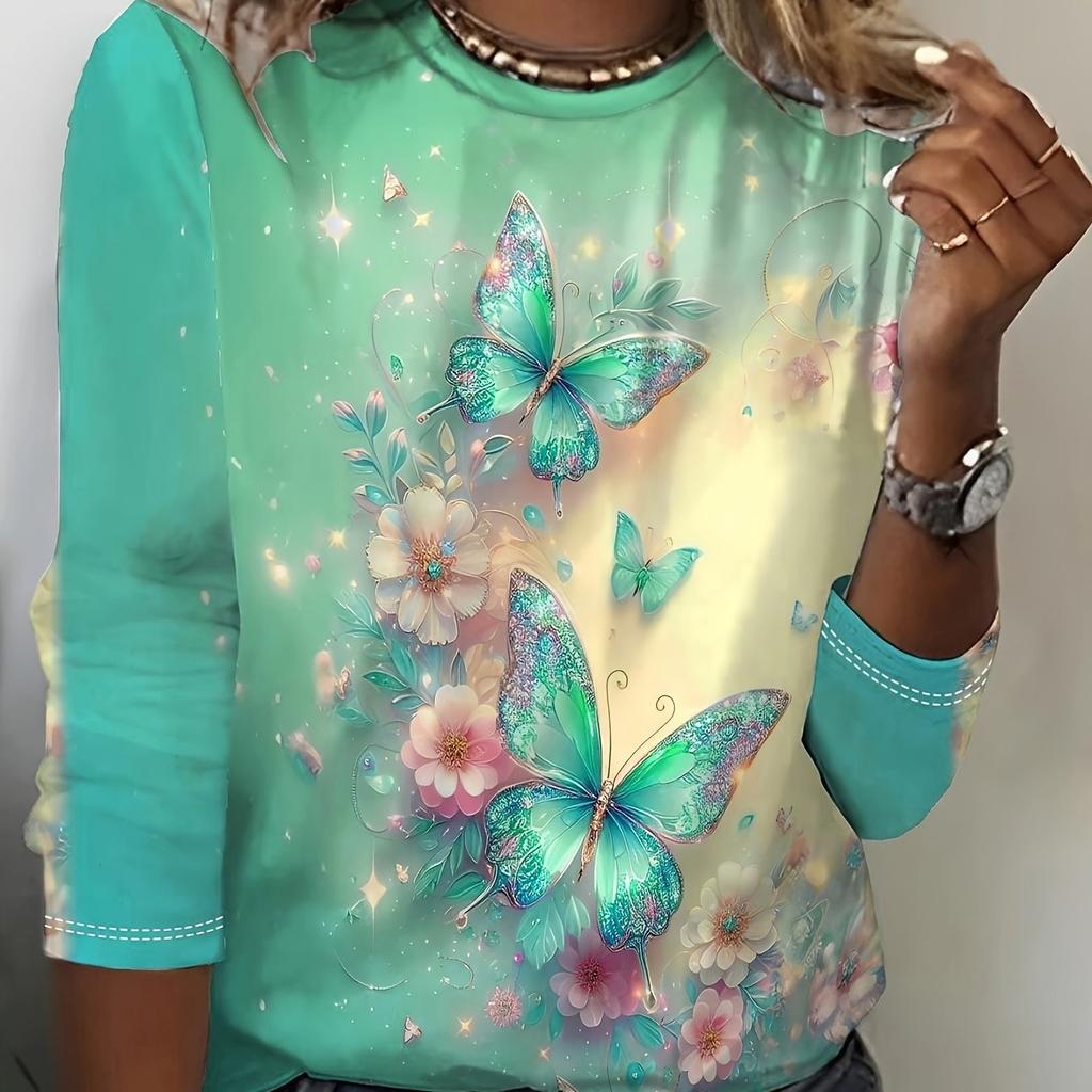 Women's Long Sleeve Flowers and Roses Pattern T Shirts Tops 2024 Autumn New Fashion Women's Top Harajuku Fun Pullover Clothing