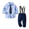 Boy's 4-Piece Formal Set: Tie, Shirt, Suspenders, Long Pants, Cotton Gentleman Outfit
