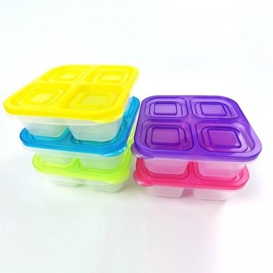4-Compartment Lunch Box BPA-Free Stackable Food Containers Reusable Meal Prep Storage Food-Grade Microwave Safe Box for Home School Picnic Portion