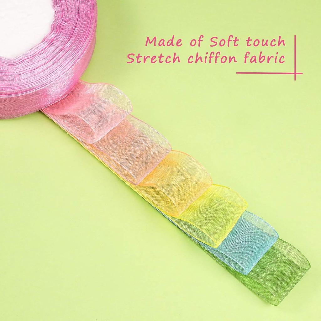 Органза Лента Прозрачная Шифоновая Лента Оптом для Упаковки Декорирования Валентина Свадьба День Рождения Букет Гирлянда(50 ярдов в рулоне, яркий цвет)