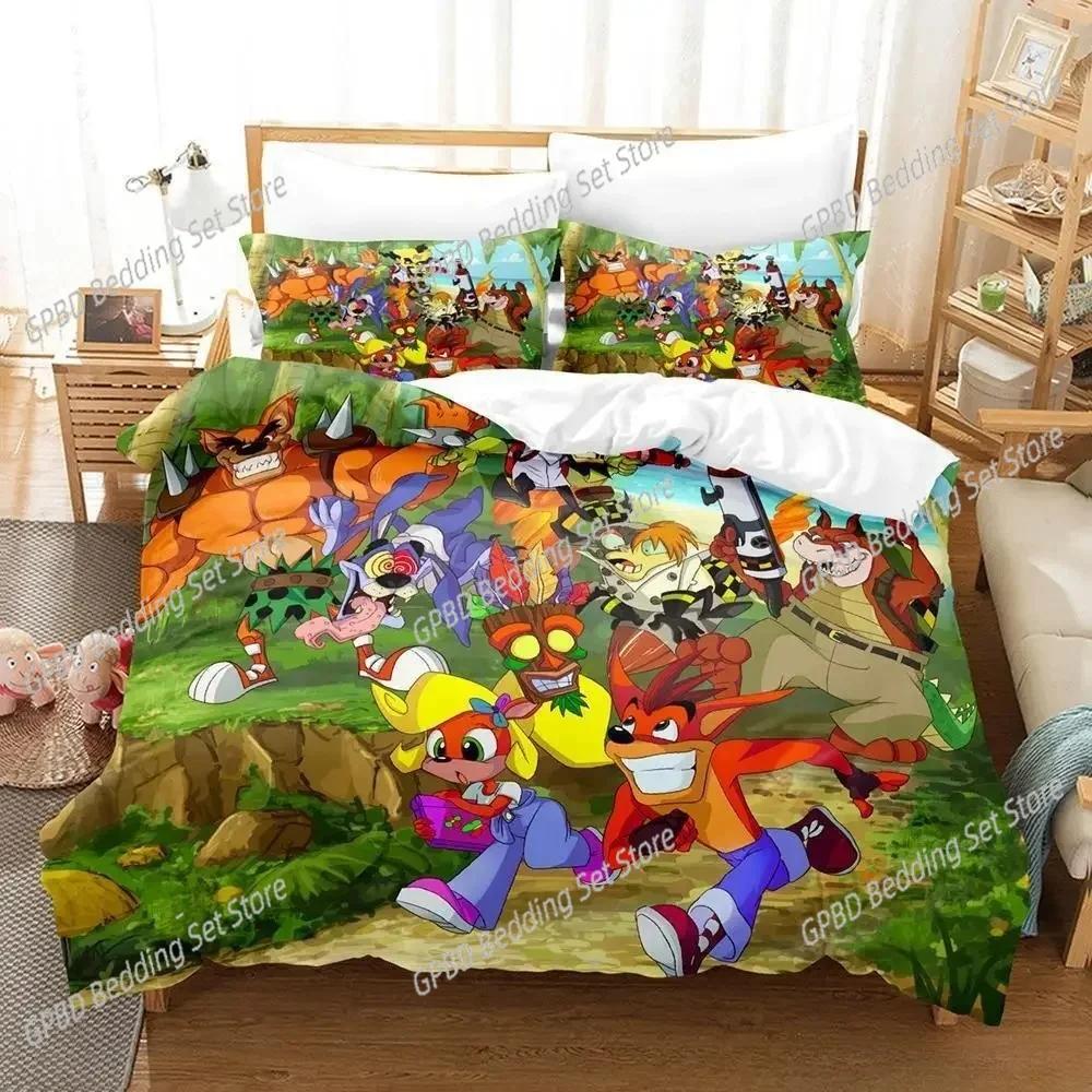 Crash Bandicoot Comfortable Duvet Quilt Cover Pillowcase Bedding Set Children Bedroom Decoration Home Textile