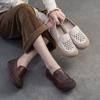 Hollow-out Breathable Flats Genuine Leather Comfortable Loafers Retro Versatile Women's Shoes
