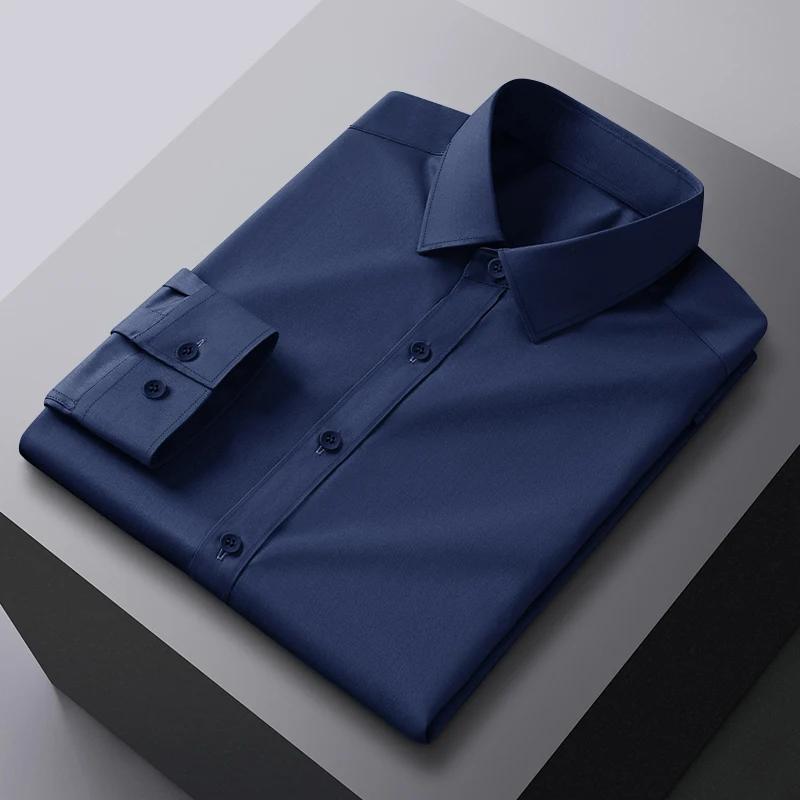Мужская рубашка с длинным рукавом в стиле business casual, однотонная, устойчивая к сминанию, удобная, всесезонная, универсальный однотонный топ
