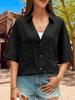 Women's Button Down Collared Blouse V Neck Cotton Short Sleeve Loose Top