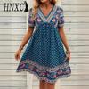 Женская мода лето весна короткий рукав V-образный вырез повседневные платья