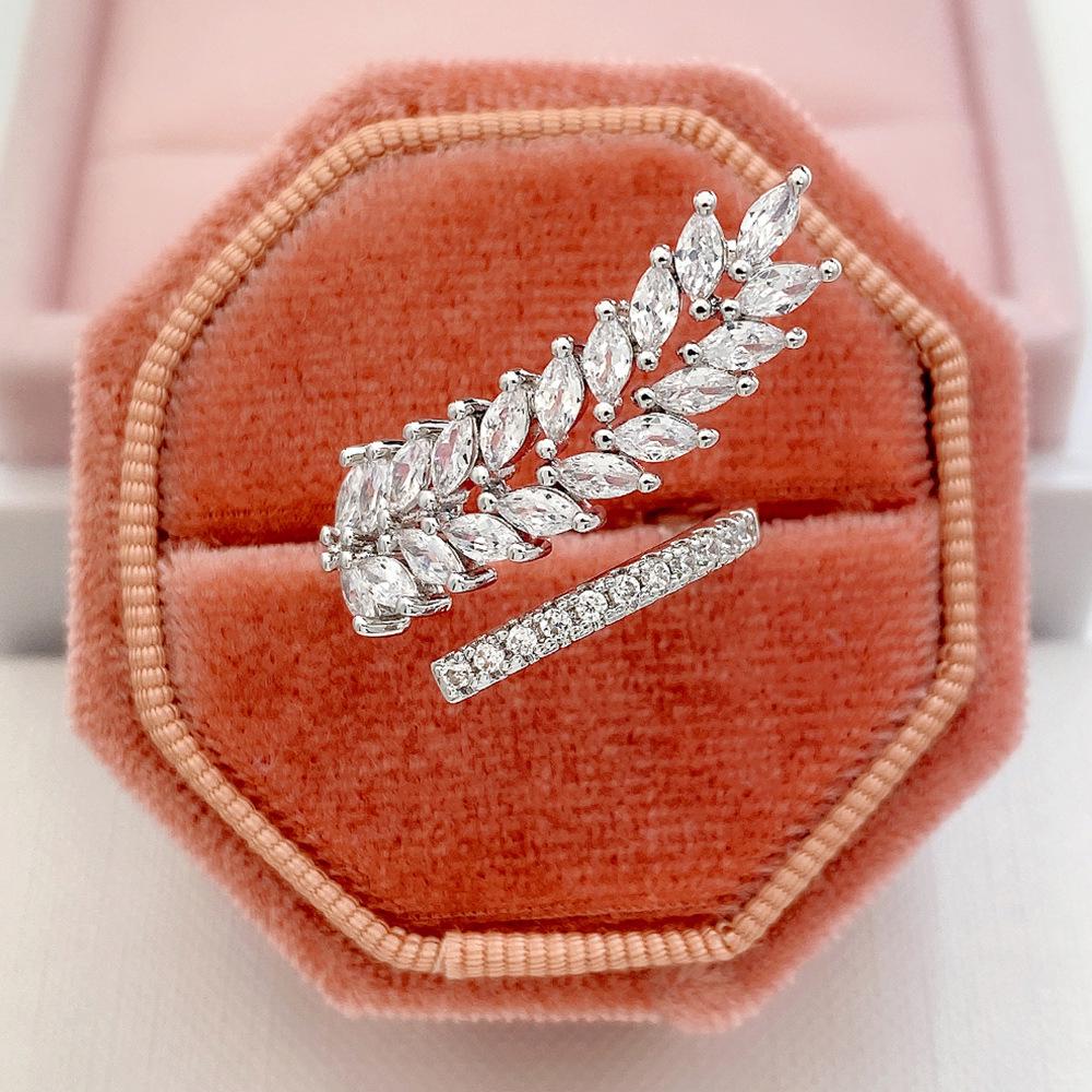 Роскошное женское кольцо Cao Shiruili с пшеничным колосом и цирконом