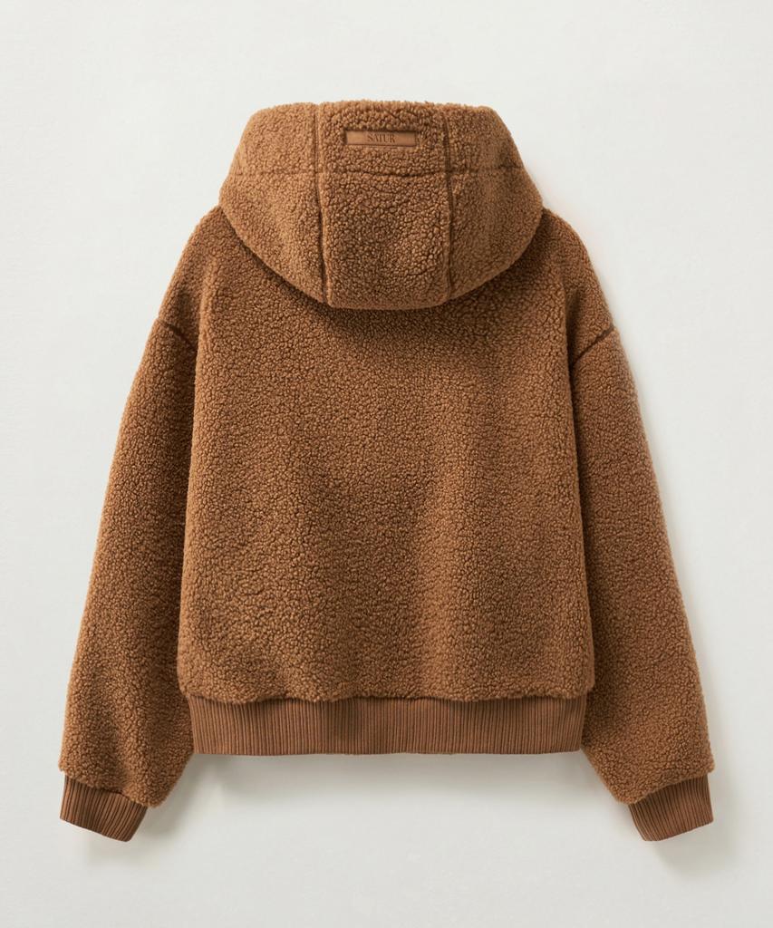 Satur (W) Shearling Fleece Zip-Up Hoodie Brown