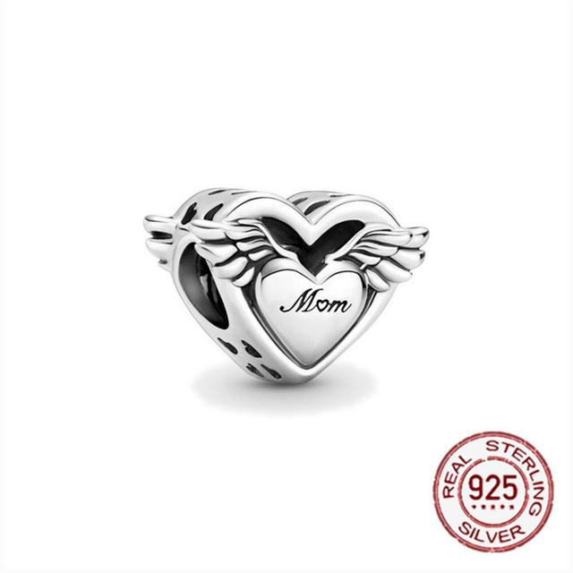 925 Sterling Silver Angel Mom Family Heart Series Shine Beads Fit Original Fashion Charms Bracelets Women DIY Jewelry