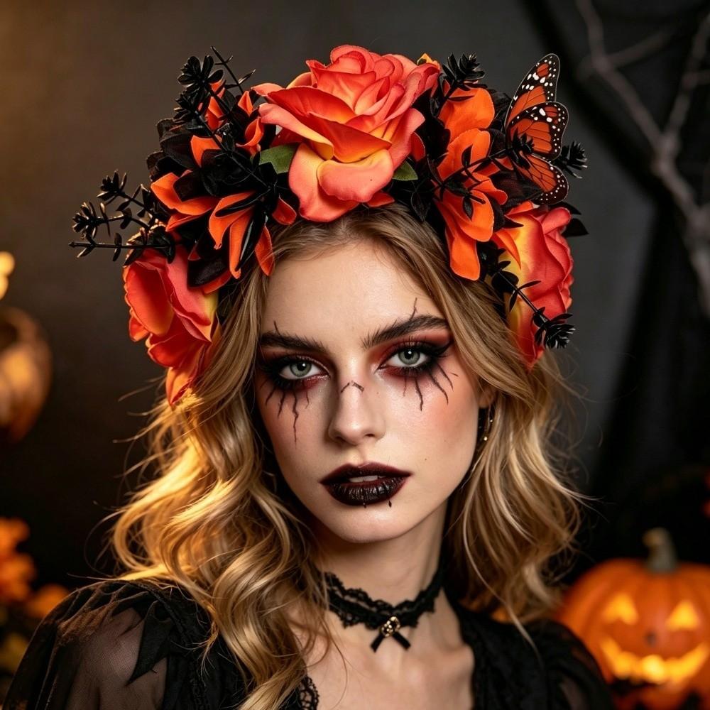 Gothic Artificial Flower Headband Realistic Costume Floral Head Wear Halloween Party