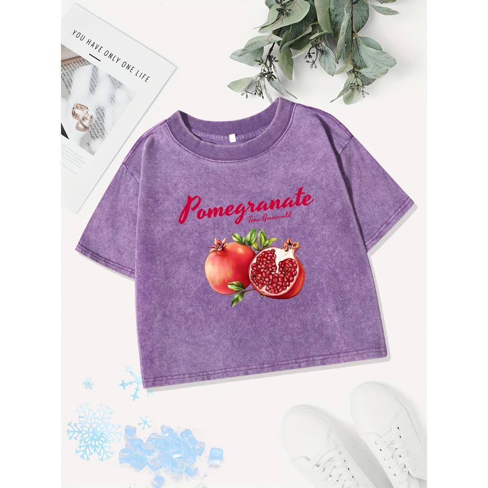 Cotton Crop Tops Womens Bright Red Guavaprints Washed T-Shirts Distressed O-Neck Regular Fit Streetwear Clothes