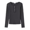 Chic Design Button Long-sleeved T-shirt for Women In Autumn and Winter New Half-open Collar Pure Cotton Top