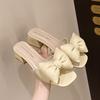 2025 Summer New Versatile Temperament Three-dimensional Bow Thick Heel Gentle Sweet Fairy Wind Word High Heel Cool Slippers
