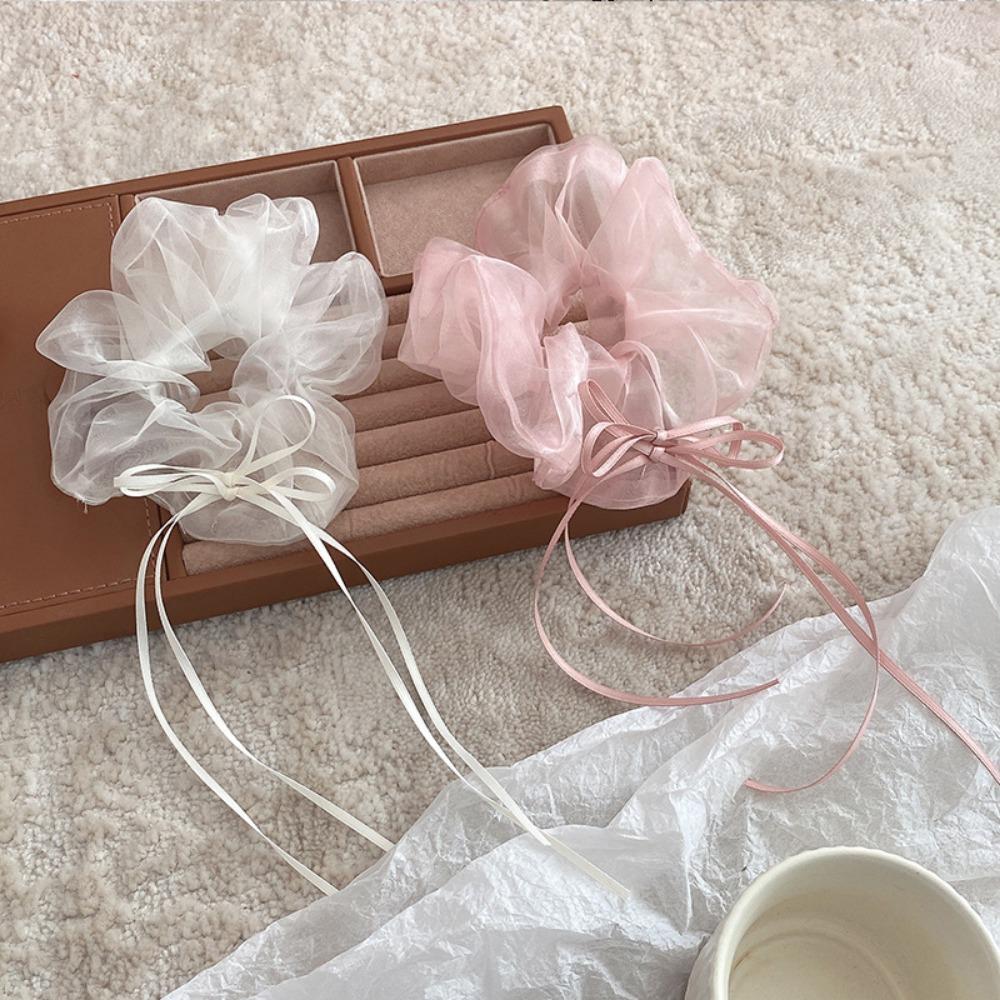 Длинные резинки для волос с бантом и оборками, моющиеся резинки для волос, вечерние круги из органзы для волос для девочек